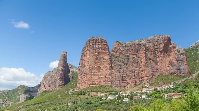 Mallos De Riglos are the picturesque rocks in Huesca province of Spain, time-lapse video
