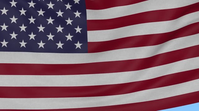 Waving textile textured flag of the USA, seamless loop against blue background. 4K ProRes with alpha