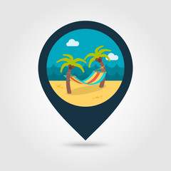 Hammock with palm trees on beach pin map icon