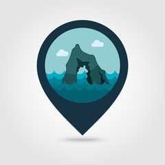 Rocks in the sea pin map icon. Summer. Vacation