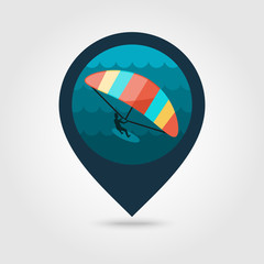 Kite boarding. Kite surfing pin map icon. Vacation