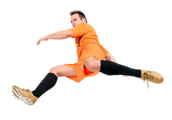 Soccer football player running isolated on a white background