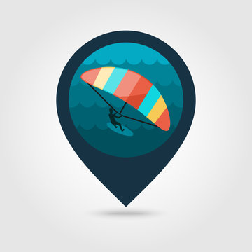 Kite Boarding. Kite Surfing Pin Map Icon. Vacation