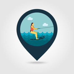 Water skiing pin map icon. Summer. Vacation