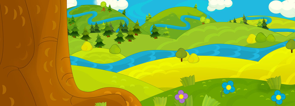 Cartoon happy nature scene - illustration for children
