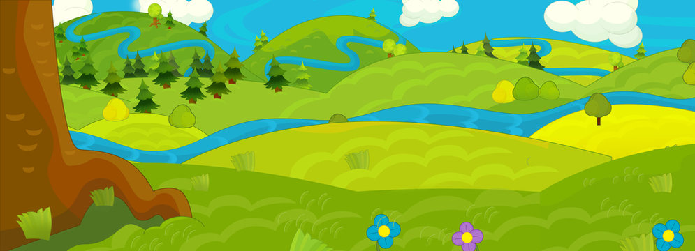Cartoon happy nature scene - illustration for children