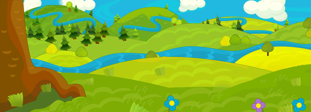 Cartoon happy nature scene - illustration for children