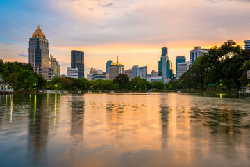 Fototapeta na wymiar Long exposure of Bangkok city downtown in Bangkok, Thailand