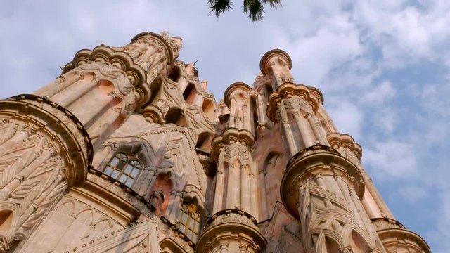Low angle of the Parroquia church in San Miguel de Allende, Mexico