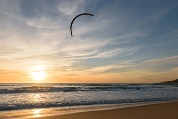 Kitesurfer at sunset in Tarifa, Spain