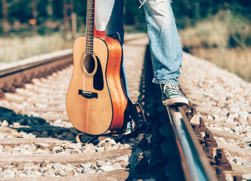  Mans legs on the railway image