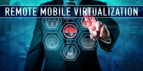 Fototapeta premium User Pushing REMOTE MOBILE VIRTUALIZATION