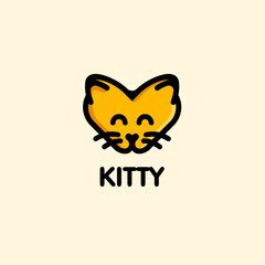 Isolated orange color kitty on the pink background. Cat vector illustration. Cute animal muzzle vector logo. Cartoon kitten head logotype. Children toy vector illustration.