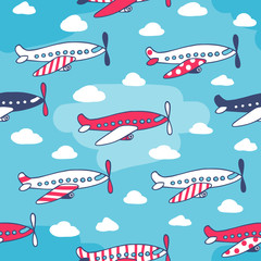 Seamless pattern of cute airplanes