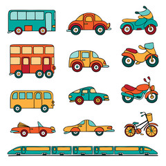 Vector set of cartoon land transport.