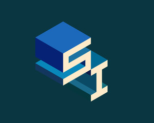 Fototapeta premium SI isometric 3D letter logo. three-dimensional stock vector alphabet font typography design.