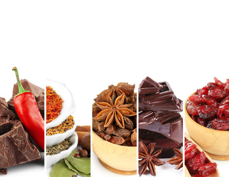 Photos of colorful different spices with white space for your text