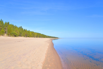 Beach on Ladoga lake at morning.