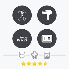 Fototapeta premium Hotel services icon. Wi-fi, Hairdryer and safe.