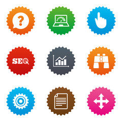 Internet, seo icons. Analysis chart sign.
