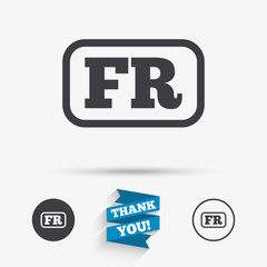 French language sign icon. FR translation.
