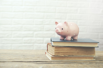 piggy bank on books
