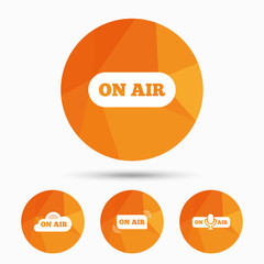 On air icons. Live stream signs. Microphone.