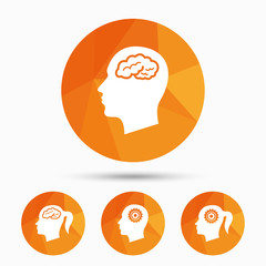 Head with brain icon. Male and female human symbols.