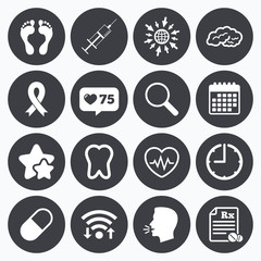 Medicine, medical health and diagnosis icons.