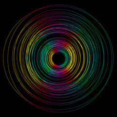 Abstract colorful circles on black background.