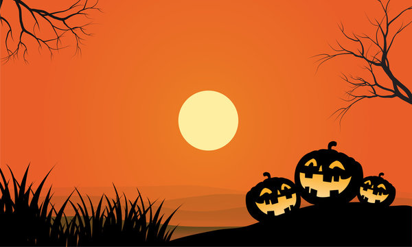 pumpkins and fullmoon halloween orange backgrounds