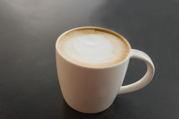 hot fresh coffee in white cup on black table close up cappuccino coffee mocha coffee espresso coffee latte coffee
