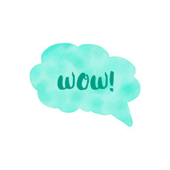 Watercolor speech bubble. Hand drawn vector illustration isolated on white. Turquoeis watercolor background. Freehand frame. Light texture