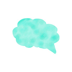 Watercolor speech bubble. Hand drawn vector illustration isolated on white. Turquoise watercolor background. Freehand frame. Light texture