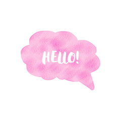 Watercolor speech bubble. Hand drawn vector illustration isolated on white. Pink watercolor background. Freehand frame. Light texture