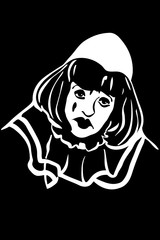  vector sketch of a sad white clown