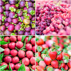 Collage of fresh tropical fruit