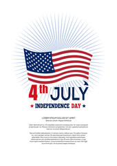 Independence Day design. Fourth of July. USA waving flag and greeting inscription - 4th July, Independence Day. Vector illustration on a white background