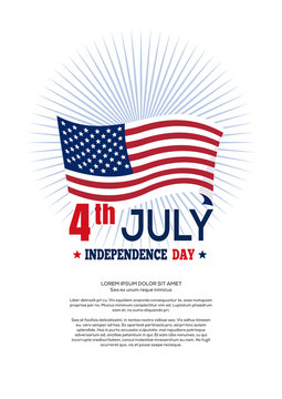 Independence Day design. Fourth of July. USA waving flag and greeting inscription - 4th July, Independence Day. Vector illustration on a white background