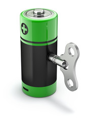 Rechargeable batterie concept with the battery and clockwork key