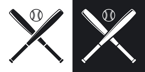 Vector baseball bats and ball icon. Two-tone version on black and white background