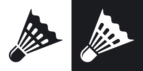 Vector badminton shuttlecock icon. Two-tone version on black and white background - obrazy, fototapety, plakaty