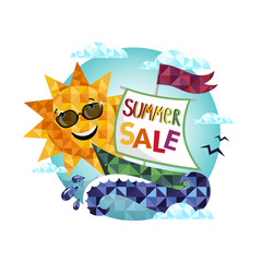 Summer sale banner vector illustration, seasonal special offer label.