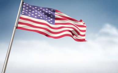 Composite image of low angle view of american flag