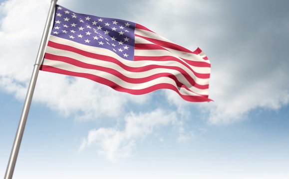 Composite image of low angle view of american flag