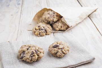 Oat and peanut butter cookies with pumpkin seeds and cinnamon