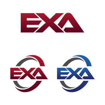 Modern 3 Letters Initial logo Vector Swoosh Red Blue exa