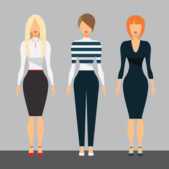 Women in office clothes. Beautiful woman in business . Female Casual Style. Flat Vector Illustration