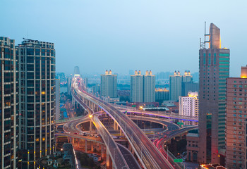 Aerial photography at city elevated bridge of night