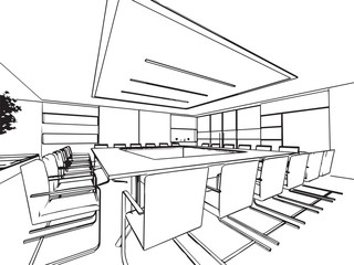 interior outline sketch drawing perspective of a space office